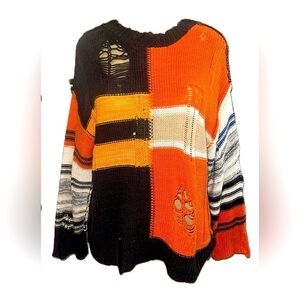 Urban Outfitters BDG  Distressed Crew Neck Colorblock Striped Sweater SP
